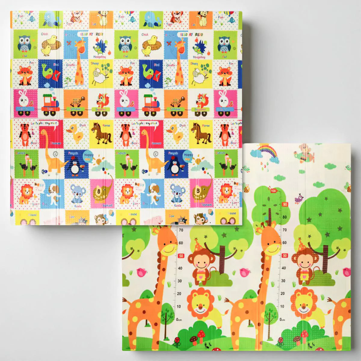 Дитячий складний килимок 200×180 см «Тварини/Зростомір» (двосторонній)