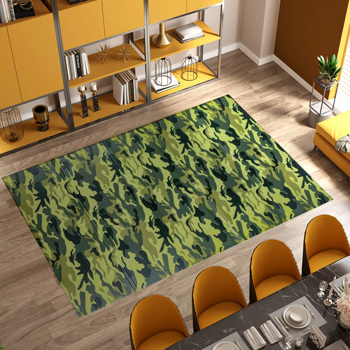 Килимок XPE 200×150×1 см, камуфляж — в інтер’єрі, розстелений на підлозі