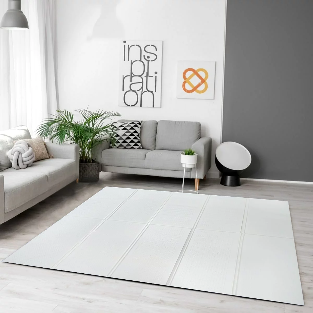 Білий однотонний килимок EVA 200×150 см в інтер’єрі вітальні