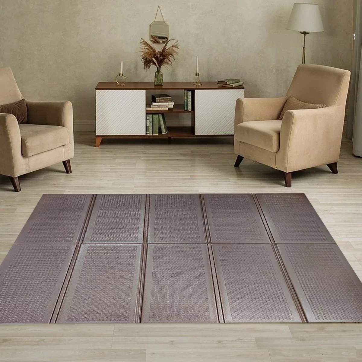 Килимок для дітей Brown Minimal в інтер’єрі вітальні, великий 200×150 см