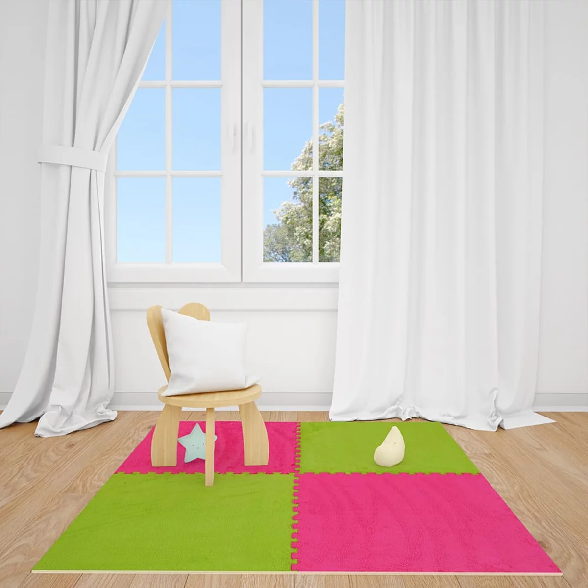 Килимок-пазл 60×60×1 см, салатовий у кімнаті — інтер’єрне застосування