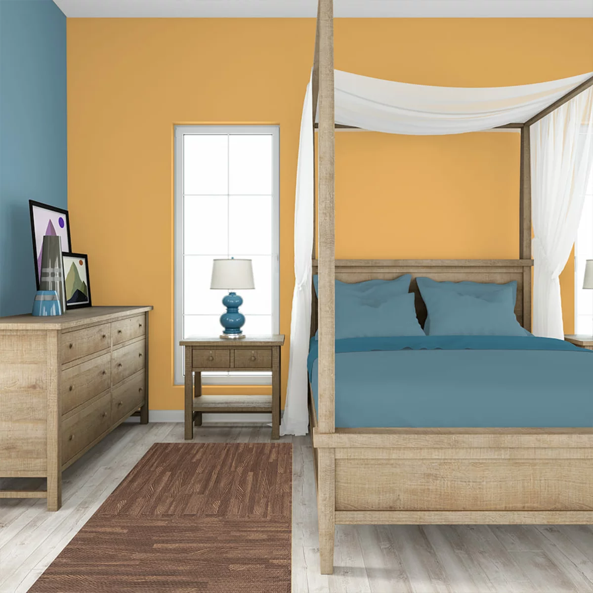 Килимок-пазл «Коричневе дерево» в інтер’єрі спальні — приклад використання