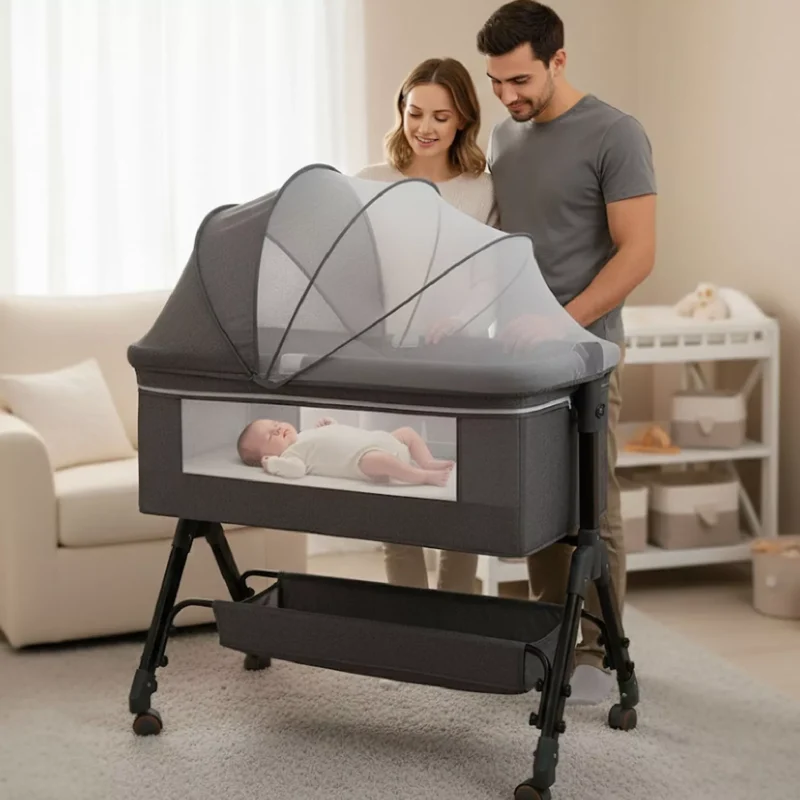 Ліжечко HeyKids HK-0007 у зібраному вигляді з москітною сіткою